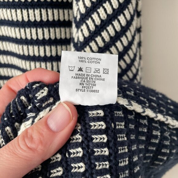 Frank And Oak Crochet Knit Sweater Round Neck Striped Pattern Blue White XXL - Picture 7 of 8